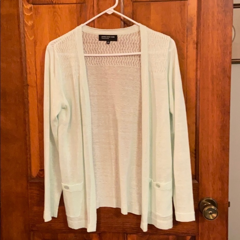 Jones New York Light Mint Green Open Front Sweater Cardigan Lightweight Small